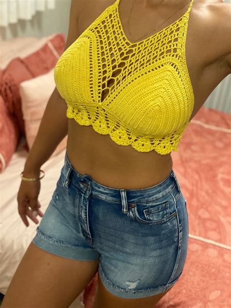 Brown Crochet Bikini Top Crochet Halter Top Etsy