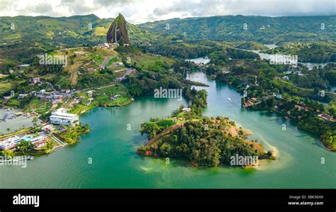 stunning aerial landscape  guatape showcasing  iconic el penol