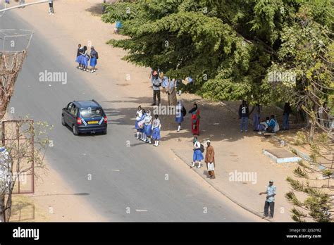 BANJUL, THE GAMBIA - FEBRUARY 10, 2022 people and traffic on the Banjul