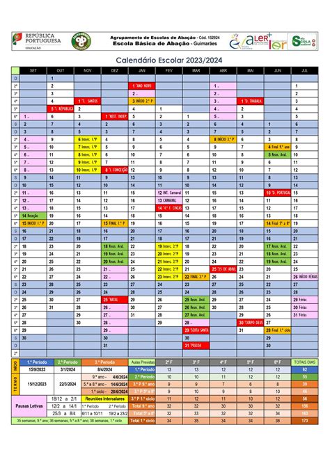 Calendário Escolar 2023 2024 Agrupamento De Escolas De Abação