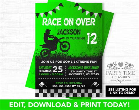 Dirt Bike Invitation Dirt Bike Party Birthday Invitation Dirt Bike