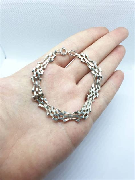 Vintage Sterling Silver Gate Link Bracelet Solid Etsy Uk Retro