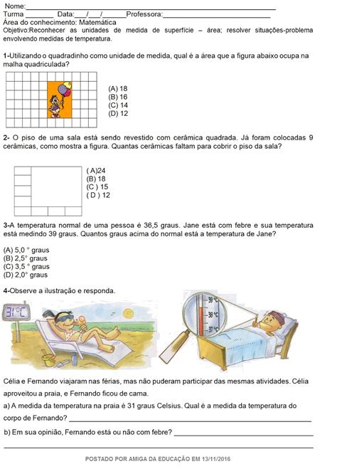 Atividades Sobre Medida De Temperatura 4 Ano - EDUCA