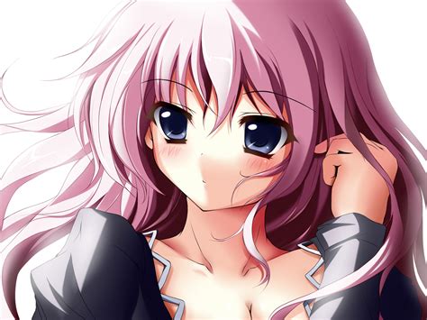 Blue Eyes Blush Breasts Cleavage Close Long Hair Original Pink Hair Suemizu Yuzuki White