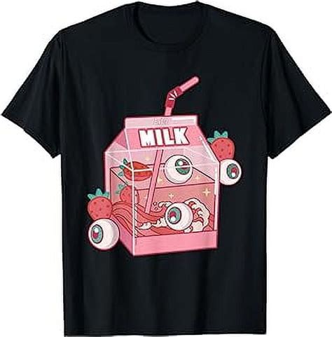 Weirdcore Aesthetic Kawaii Strawberry Milk Carton Eyeballs T Shirt