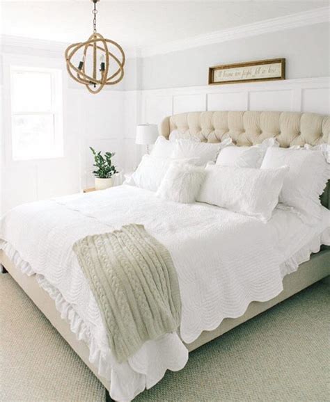 The Beige Tufted Headboard Brings Out The White Linens Perfectly