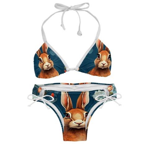 Rabbit Detachable Sponge Adjustable Strap Bikini Set Two Pack Beach Pool Scenes Bikinis Swim