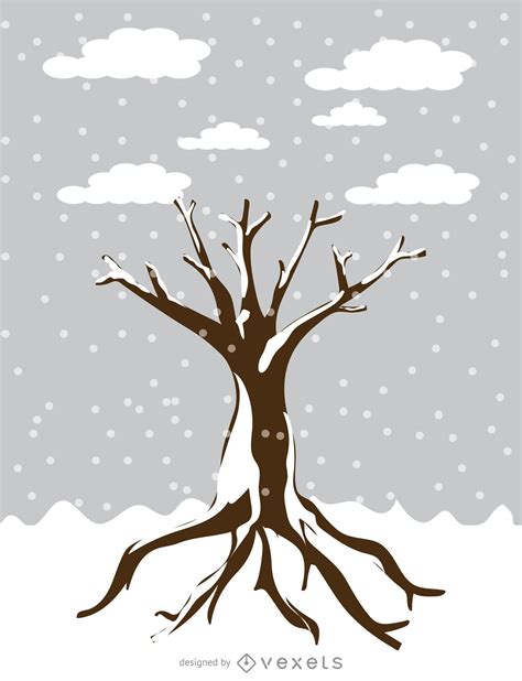 Snowy Tree In Cartoon Style Vector Download