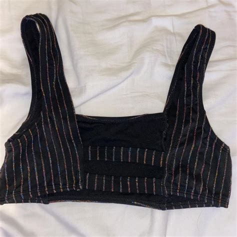 Rainbow Glitter Striped Black High Waisted Bikini Depop