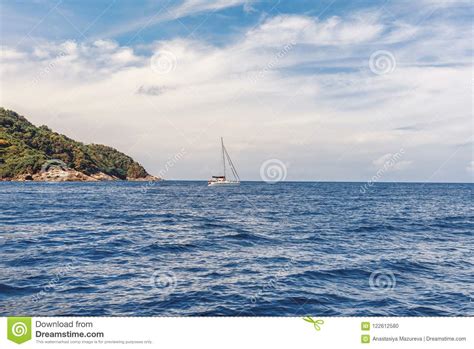 The Azure Sea In Thailand And The Yacht Racha Island Stock Photo