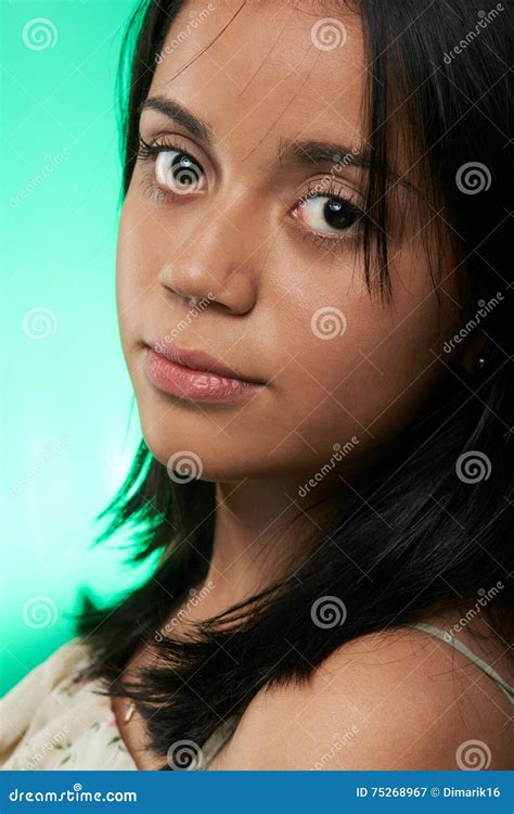 Close Up Portrait Of Latina Girl Stock Image Image Of Toothy Pretty 75268967