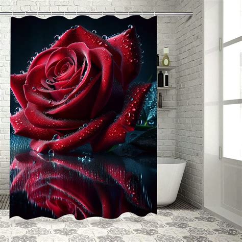 Shangniulu Modern Style Printed Shower Curtain Bright Red Rose