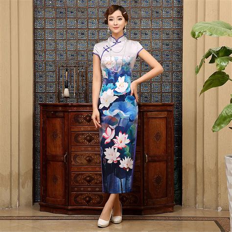 Shanghai Story Chinese Traditional Dress Faux Silk Cheongsam Dress