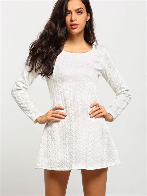 White Round Neck Long Sleeve Dressfor Women Romwe