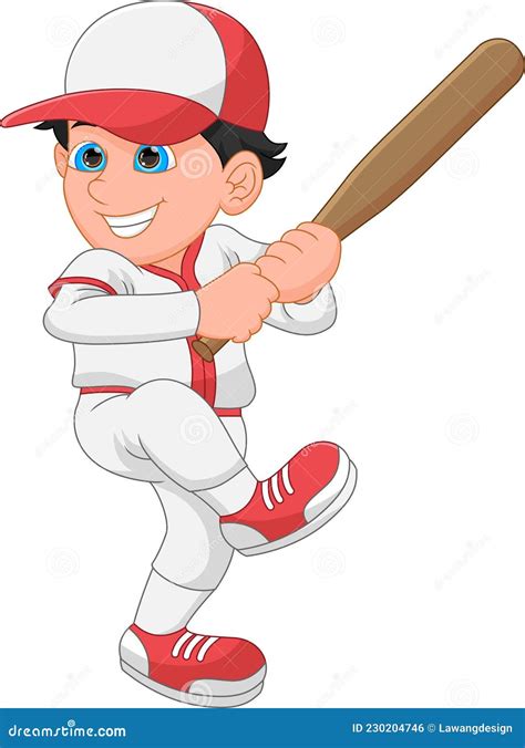 Niño De Dibujos Animados Jugador De Béisbol De Fondo Blanco Ilustración