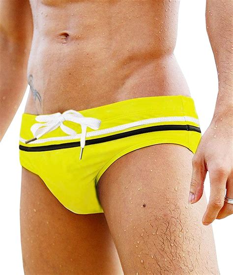 Mizok Men S Sexy Low Rise Swim Briefs Stripe Swimming Bikini Swimsuit Yellow Walmart