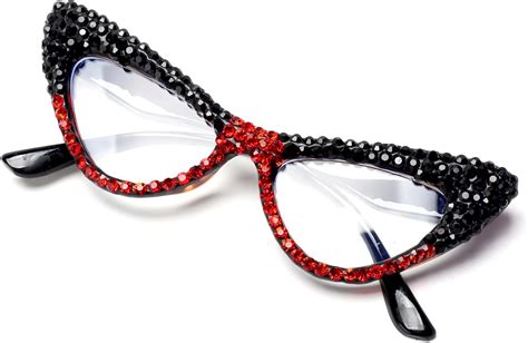 Icara Sparkling Crystal Rhinestone Cat Eye Reading Glasses For Women Anti Blue Light