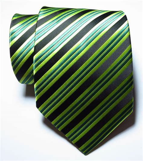 New Classic Striped Black Green Jacquard Woven Silk Men S Tie Necktie