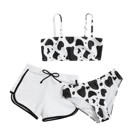 Dmqupv Teen Girl Bathing Suits Tankini Girls Bikini Top Baby Girl Outfits Cow Print Suspender