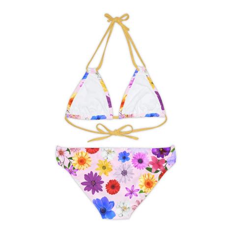 Strappy Bikini Set Aop Floral Bikini Blossoming Beauty On The Beach Etsy