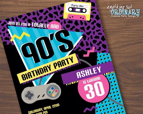 90s Birthday Party Invitation 1990s Flashback Party Invites Etsy