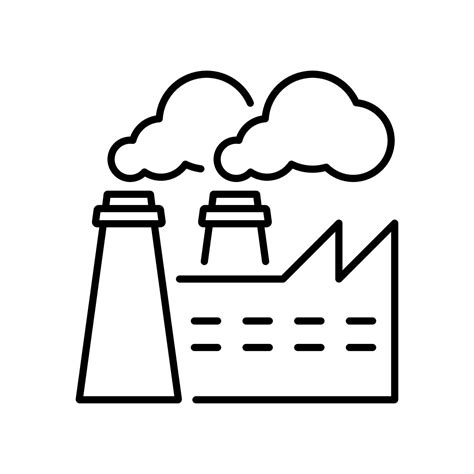 Factory Industry Building Line Icon. Industrial Production Pollution
