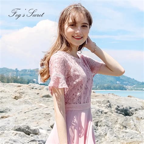 2018 Women Sweet Pink Dress Fashion Hollow Out Lace Sexy Casual Short