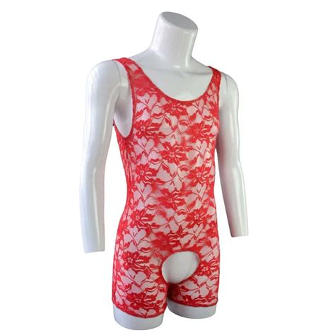 Gay Bodysuit Sexy Lace Open Crotch Sleepwear
