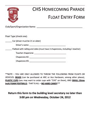 Fillable Online Chshomecoming Parade Float Entry Form Fax Email Print