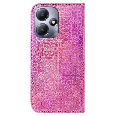 For Infinix Hot Play Colorful Magnetic Buckle Leather Phone Case Pink Alexnld