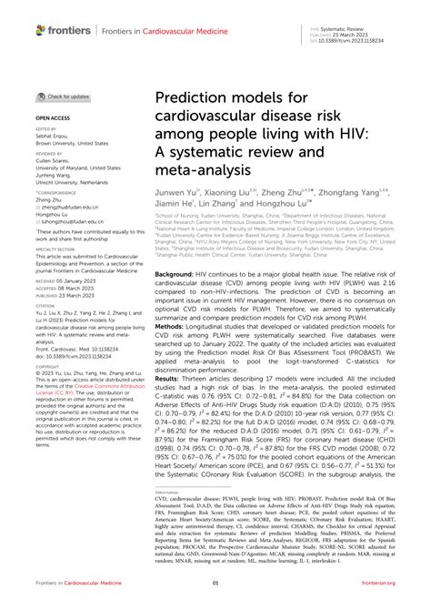 PDF Prediction Models For Cardiovascular Disease Risk Among People