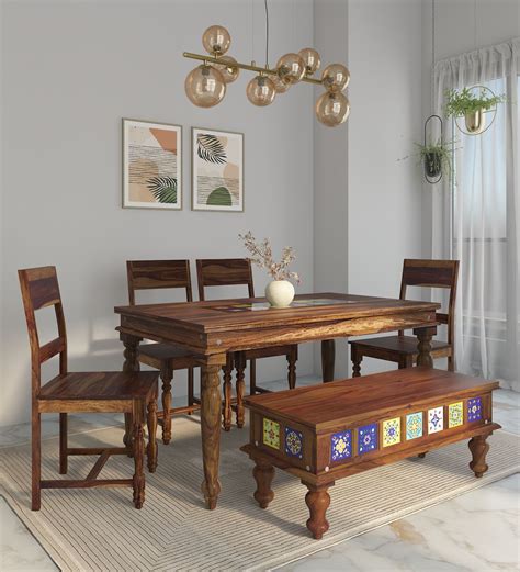 Buy Siramika Sheesham Wood 6 Seater Dining Set In Provincial Teak