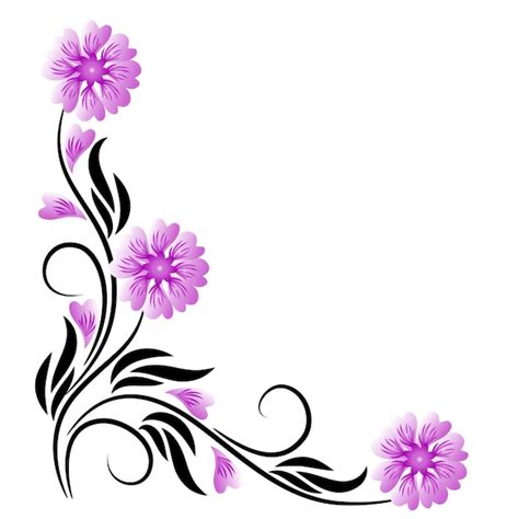 Ornamento floral de esquina con flores púrpuras Vector Premium