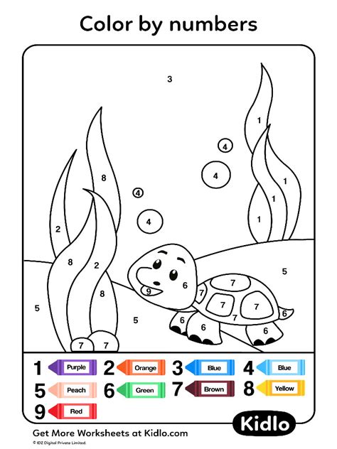 Color By Numbers - Underwater Animals Worksheet #14 - Kidlo.com