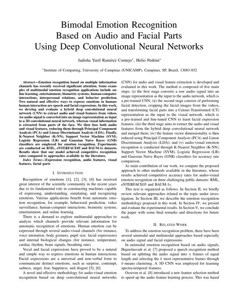 Pdf Bimodal Emotion Recognition Based On Audio And Facial Parts Using