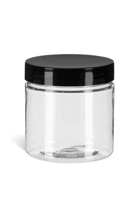 Clear Plastic Jar Smooth Black Lid 4 Oz Specialty Bottle