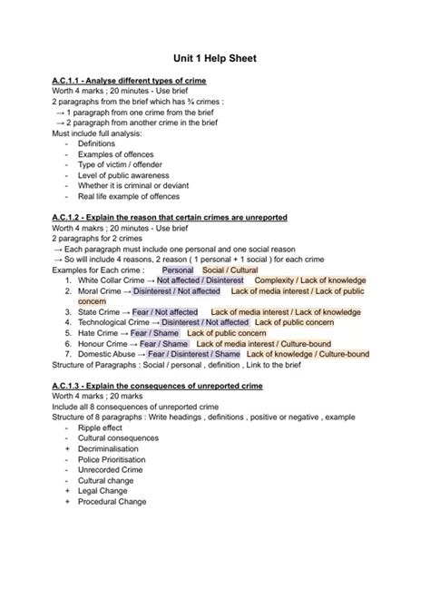 Summary Wjec Criminology Unit Help Sheet Changing Awareness Of