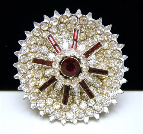 Vintage Corocraft Red Baguette Clear Rhinestone Brooch Silver Tone Etsy