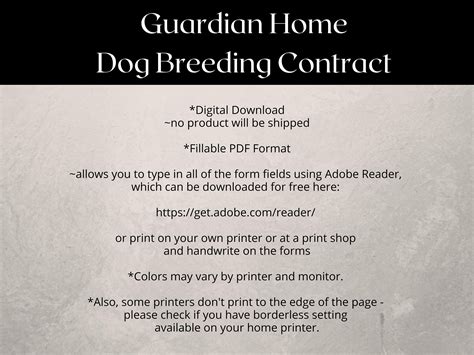 Guardian Home Dog Breeding Contract | Fillable PDF | Instant Download - Etsy