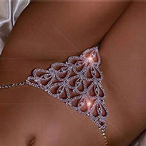 2024 Sexy Rhinestone Chain Thong Panties Bikini Jewelry For Women Luxury Heart Lingerie Crystal