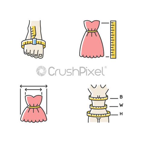 Female Clothing Size Measurements Pixel Perfect Linear Icons Set Body Stock Vector Crushpixel