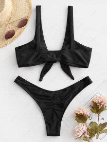 Scrunch Butt Knotted Thong Bikini In Black Zaful