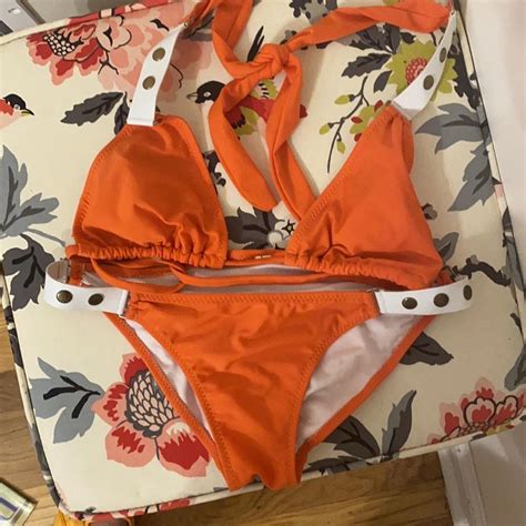 Orange Triangle Bikini Faux Leather Grommet Depop