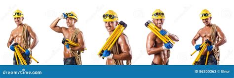 The Naked Construction Worker On White Stock Image Cartoondealer