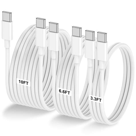 3-Pack [3.3FT+6.6FT+10FT] 60W USB C to USB C Cable, Type C to Type C