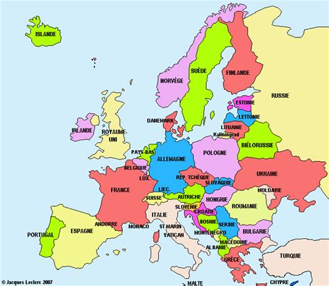Carte Europe Pays En Couleur Et Principautés