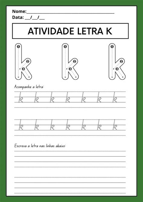 Letra K Cursiva Maiúscula E Minúscula - Atividades com a Letra K Maiúscula e Minúscula para Imprimir