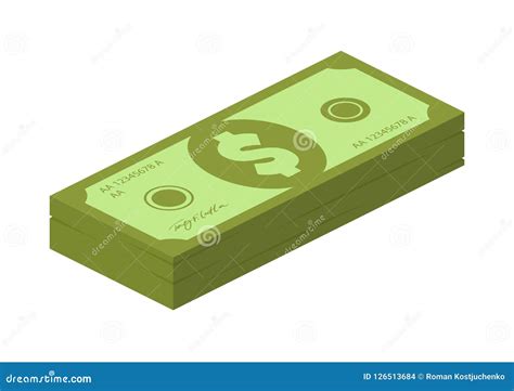 Flat Isometric Cartoon Vector Banknote Cash Illustration Stock Vector