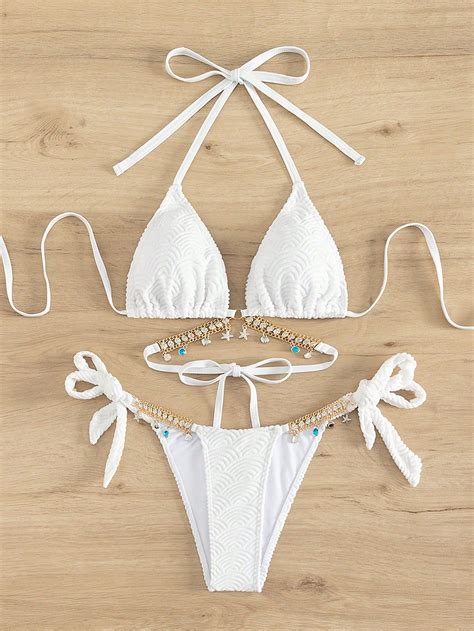 Chain Linked Halter Triangle Tie Side Bikini Swimsuit Artofit