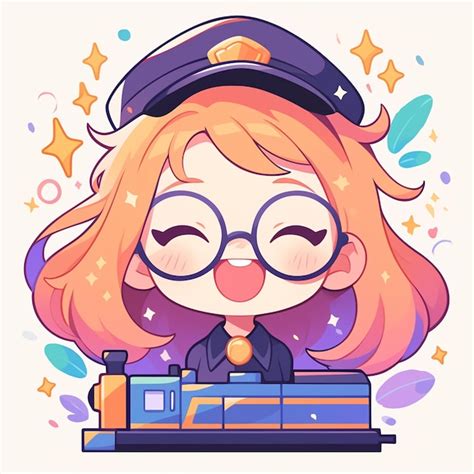 Una Chica Linda Conductor De Tren Estilo Dibujos Animados Vector Premium